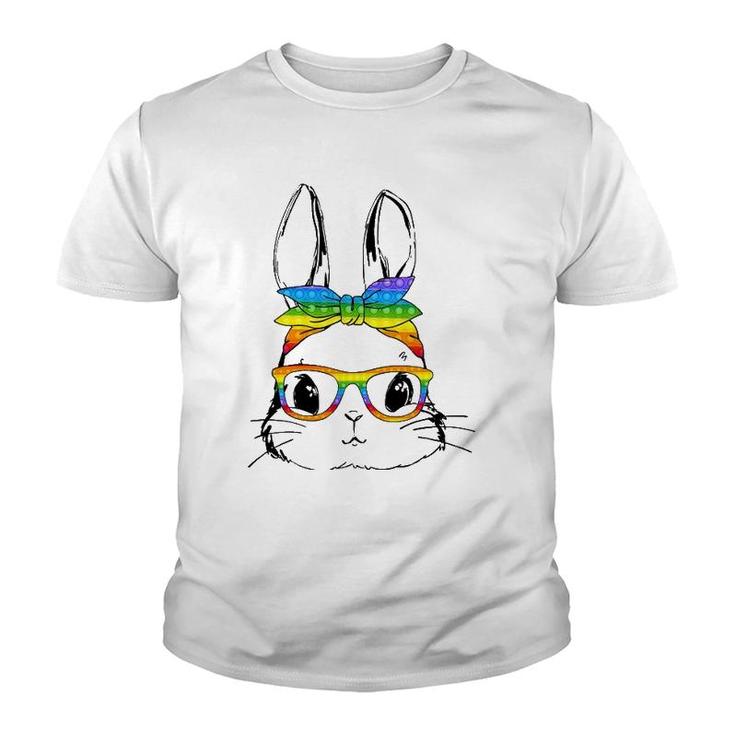 Happy Easter Day Pop It Bunny Face Glasses Easter Fidget Toy Youth T-shirt