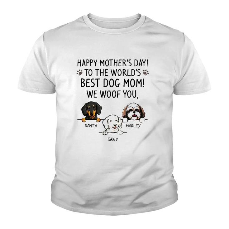 Happy Mother's Day To The World's Best Dog Mom We Woof You Santa Harley Grey Youth T-shirt