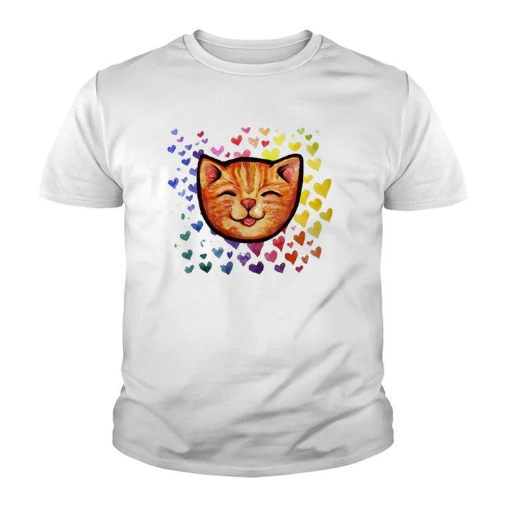 Happy Orange Tabby Cat Rainbow Youth T-shirt
