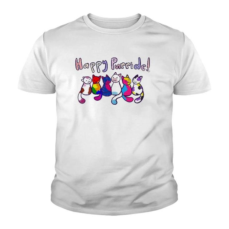 Happy Purride Cats Kittens Gay Pride Lgbtq Transgender Gift Youth T-shirt