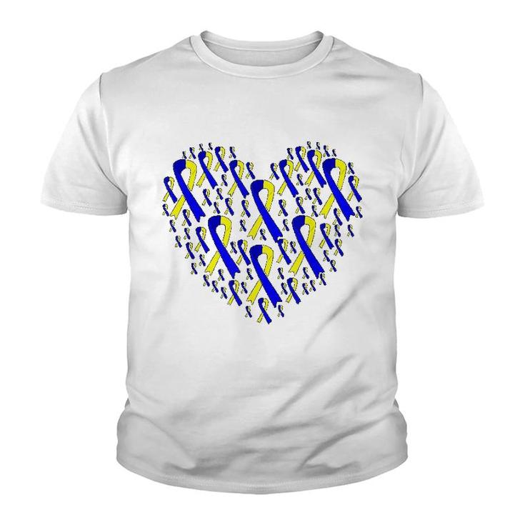 Heart Ribbon World Down Syndrome Day Youth T-shirt