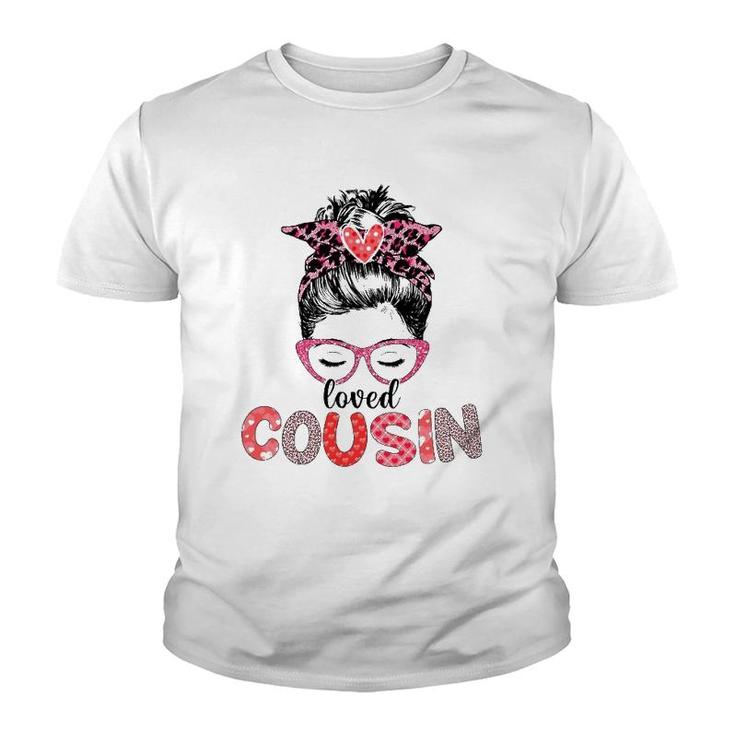 Hearts Leopard Messy Bun Cousin Xmas Valentines Mothers Day Youth T-shirt