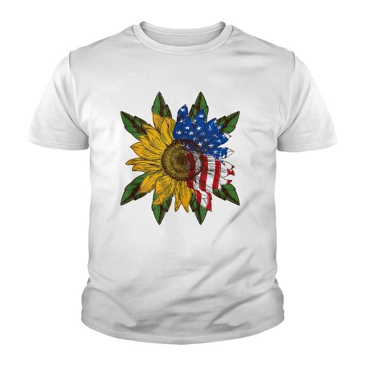 Hippie Hippies Peace Sunflower American Flag Hippy Gift  Youth T-shirt