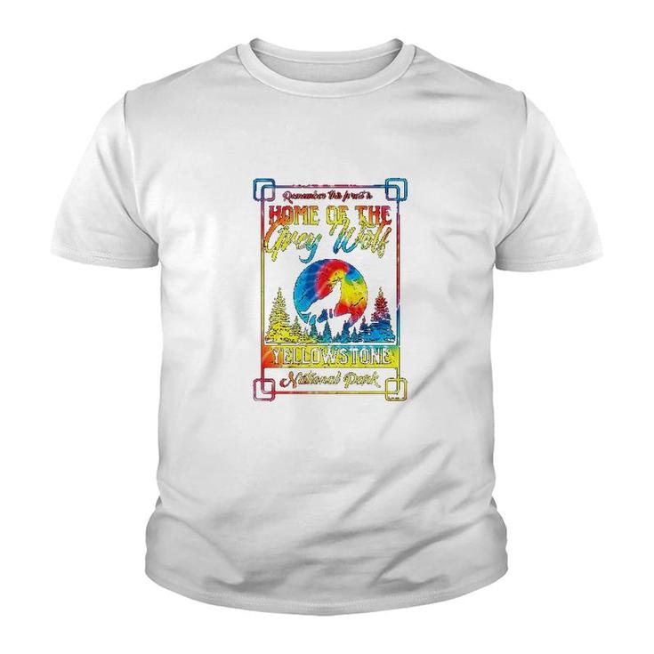 Home Of The Grey Wolf Yellowstone National Park Tie Dye Youth T-shirt