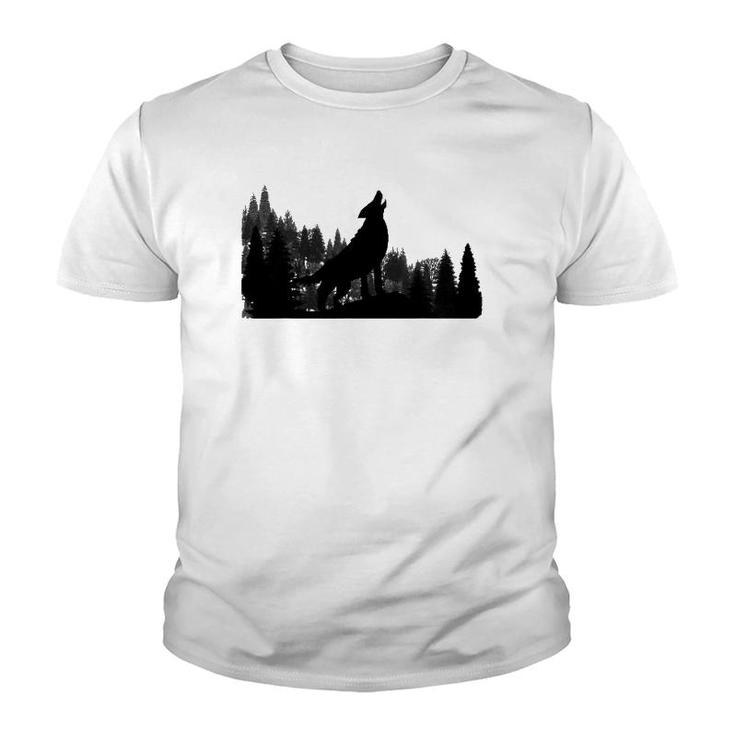 Howling Wolf Mountain Forest Tree  Youth T-shirt