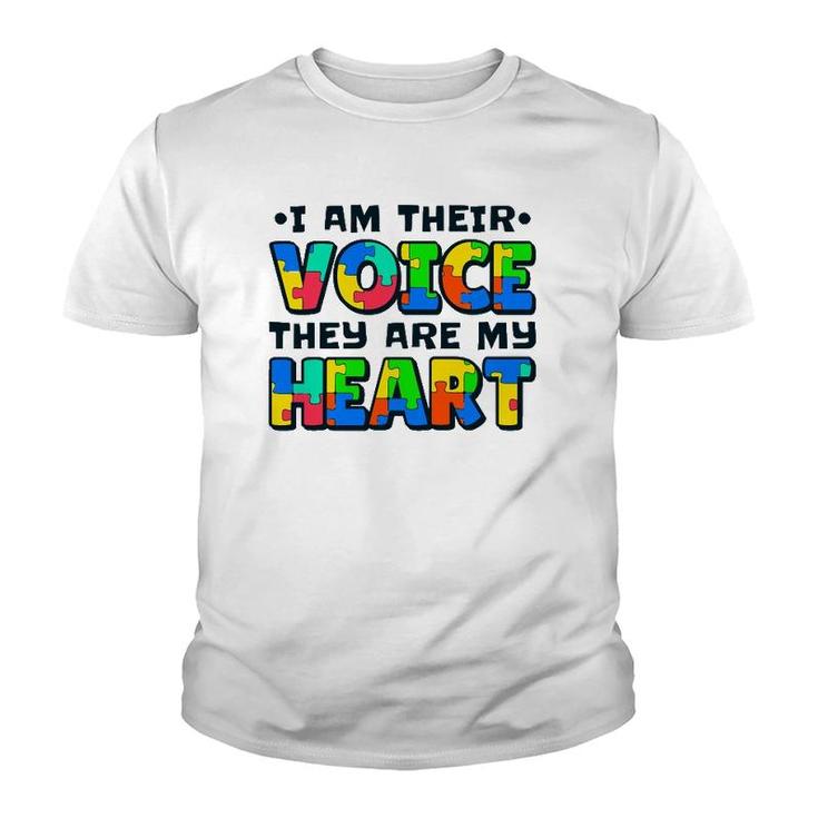 I Am Their Voice They Are My Heart Autism Awareness Teacher Youth T-shirt