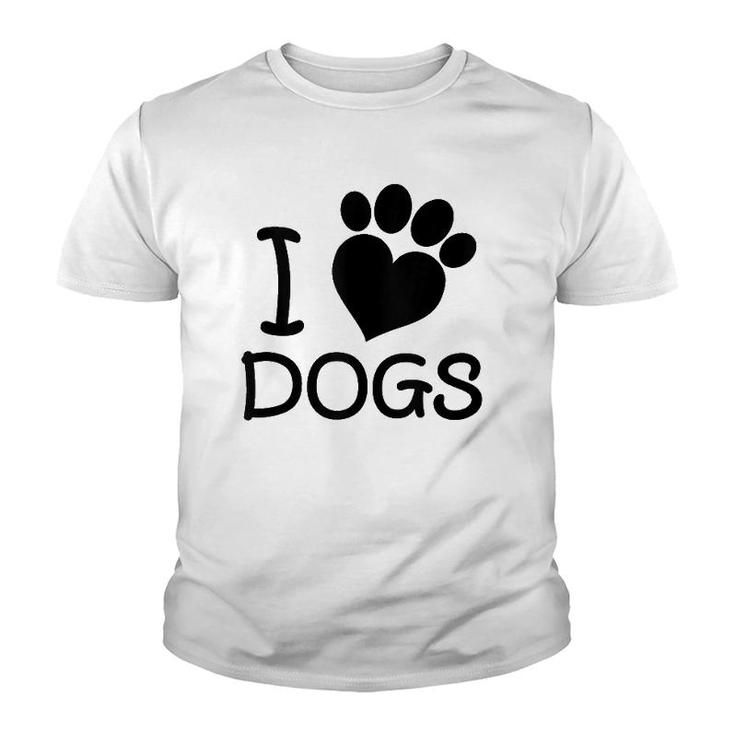 I Love Dogs Heart Paw Dog Lover  Youth T-shirt