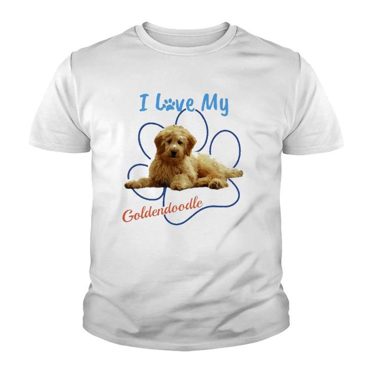I Love My Goldendoodle Best Dog Lover Paw Print  Youth T-shirt
