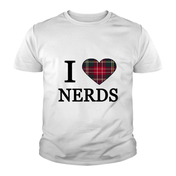 I Love Nerds Royal Plaid Heart Youth T-shirt