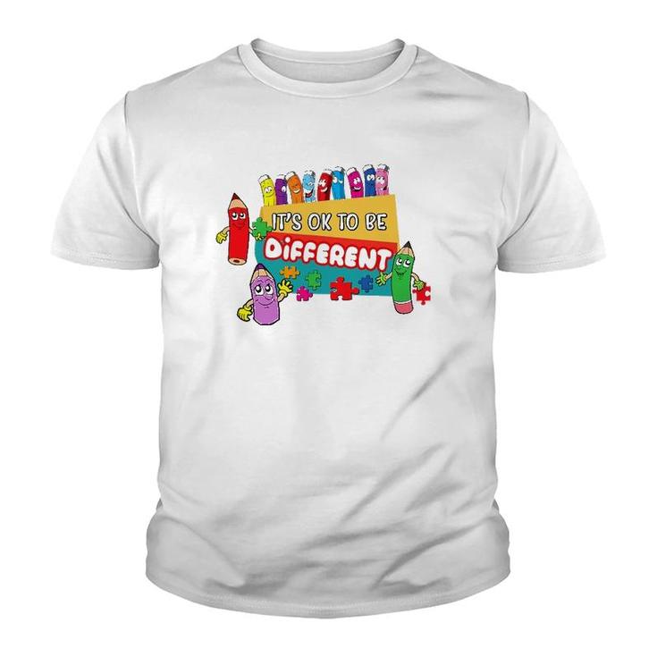 It's Ok To Be Different Autism Awareness Happy Crayons Youth T-shirt