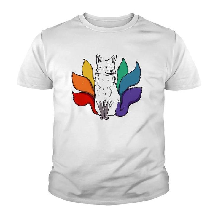 Japanese Kitsune Fox With Rainbow Tails, Lgbt Gay Pride Youth T-shirt