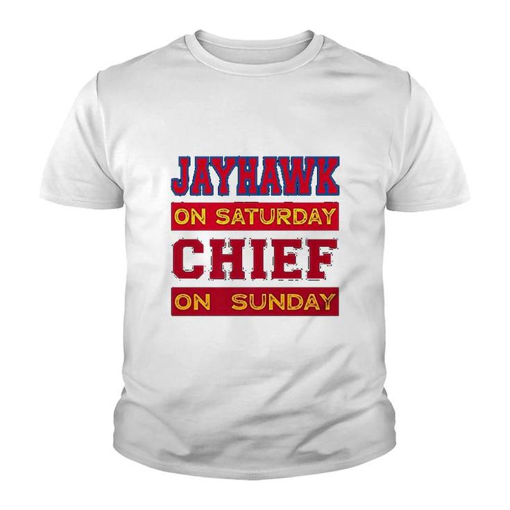 Jayhawk On Saturday Chief On Sunday Souvenir Youth T-shirt