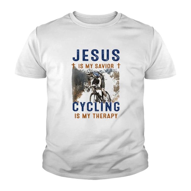 Jesus Is My Savior Cycling Is My Therapy Youth T-shirt