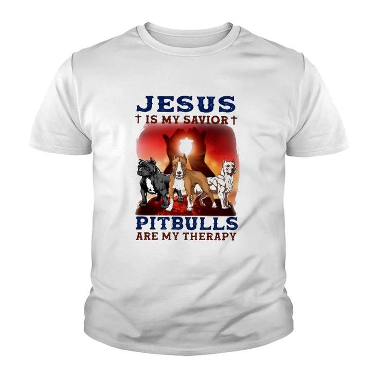 Jesus Is My Savior Pitbulls Are My Therapy Cross Youth T-shirt