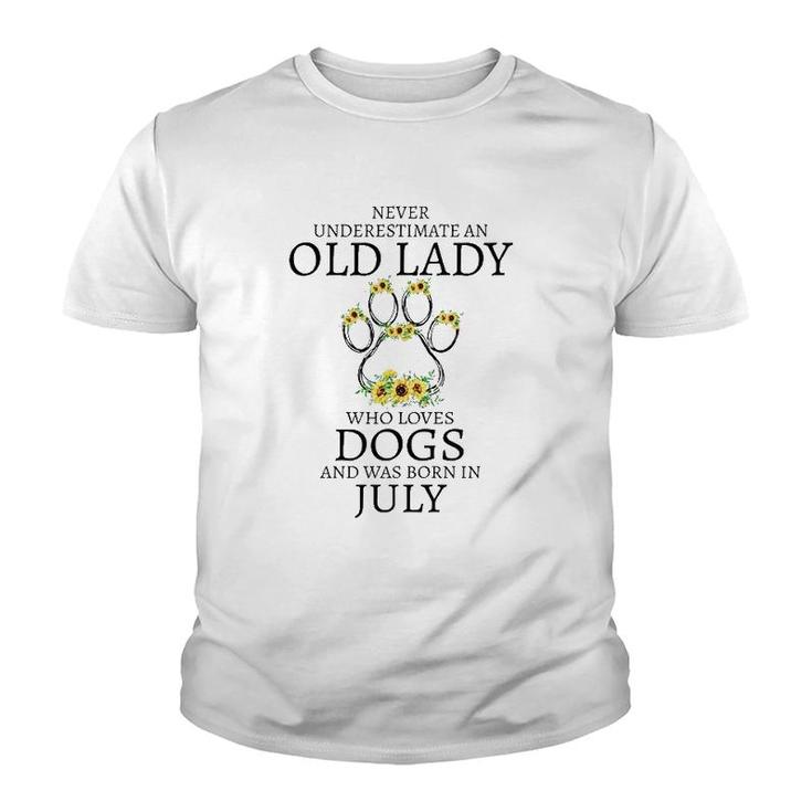 July Birthday Dog Owner Gift Who Loves Dogs And Was Born In July Sunflowers Dog Paw Youth T-shirt