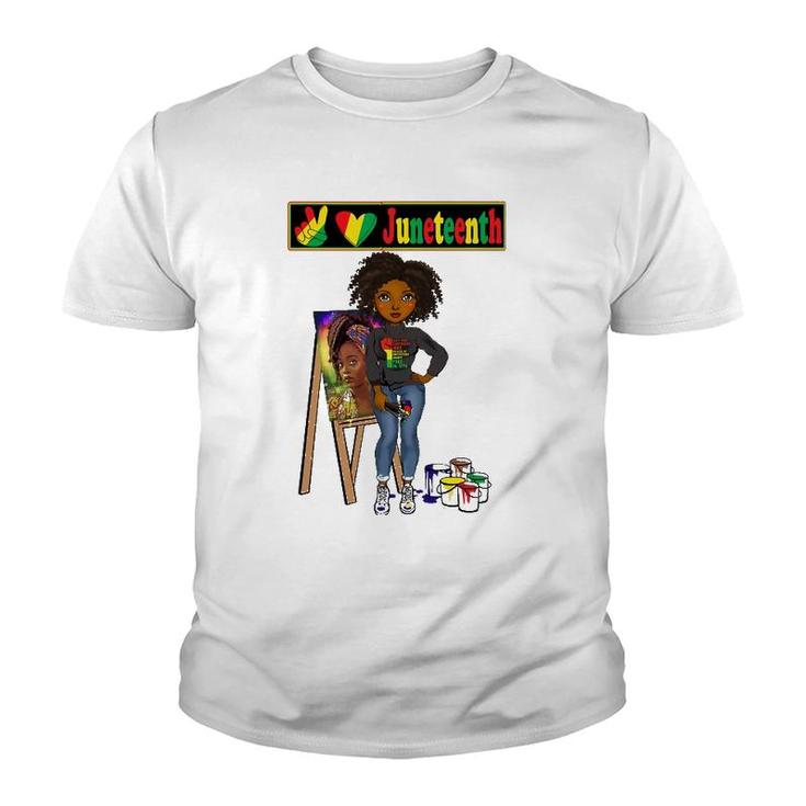 Juneteenth Black Women Melanin Peace Love Juneteenth Women Youth T-shirt