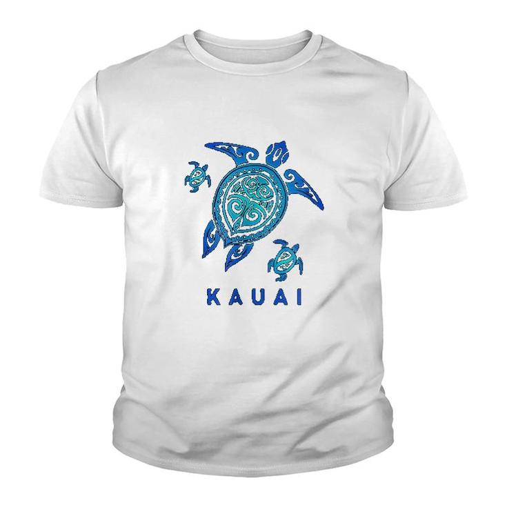 Kauai Hawaii Sea Blue Tribal Turtle Youth T-shirt