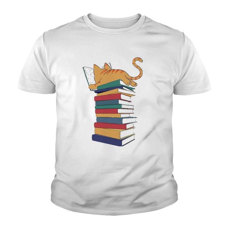Kawaii Cat Books Gift Womens Youth T-shirt