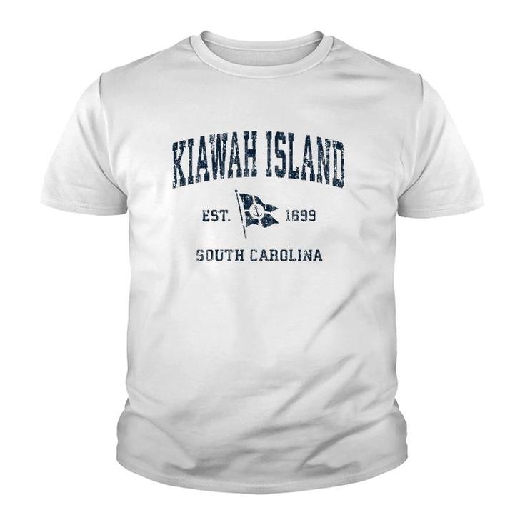 Kiawah Island Sc Vintage Sports Navy Boat Anchor Flag Youth T-shirt
