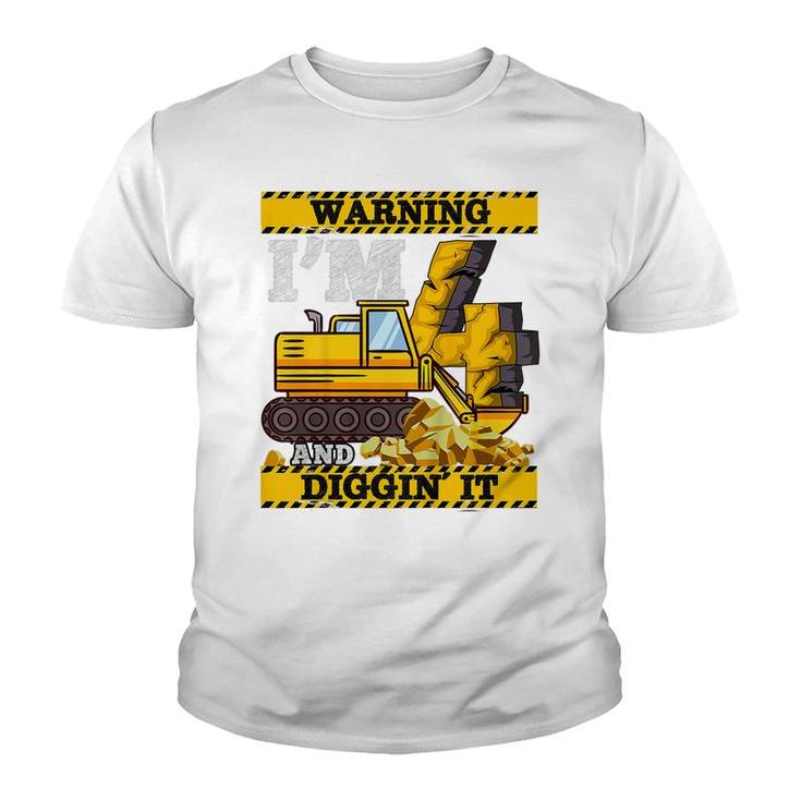 Kids Construction Truck 4Th Birthday Boy Excavator 4 Digger  Youth T-shirt