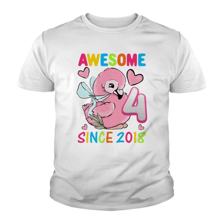 Kids Kids 4Th Birthday Party Flamingo Girl 4 Years Old Birthday Premium  Youth T-shirt