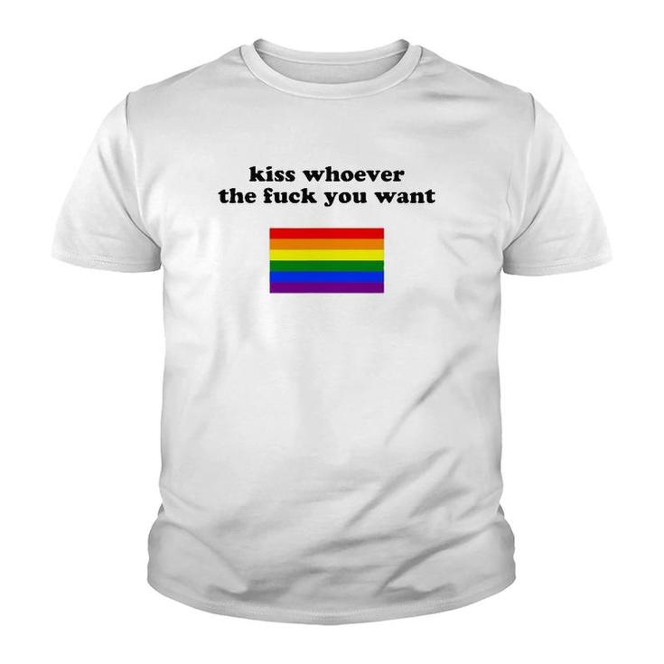 Kiss Whoever You Want Lgbtq Gay Pride Rainbow Flag Youth T-shirt