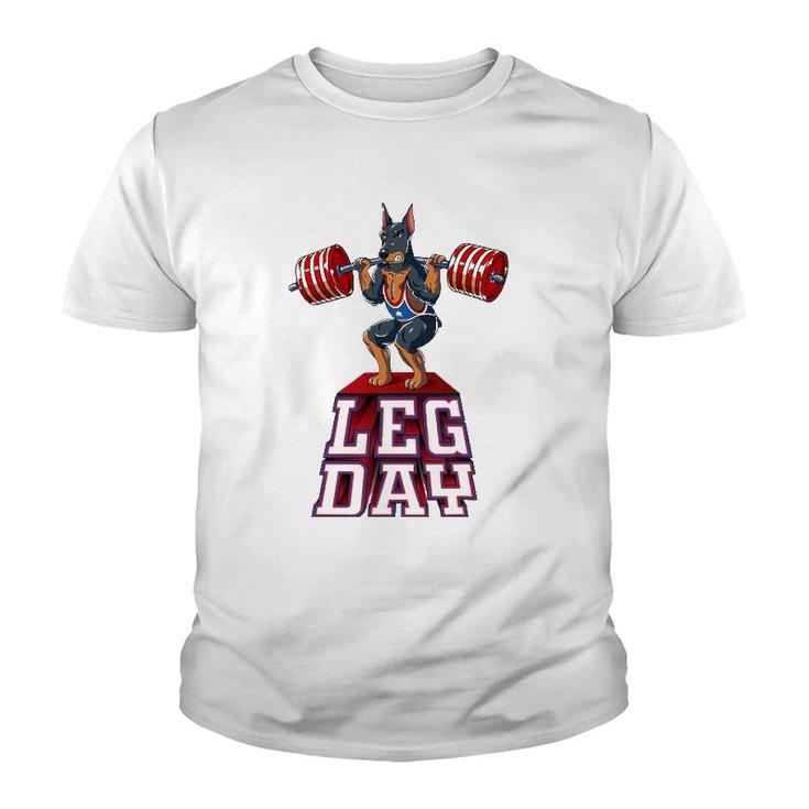 Leg Day Doberman Weight Lifting Squat Gym Youth T-shirt
