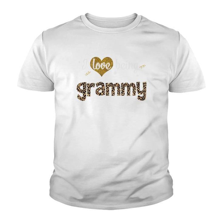 Leopard I Love Being Grammy Black Youth T-shirt