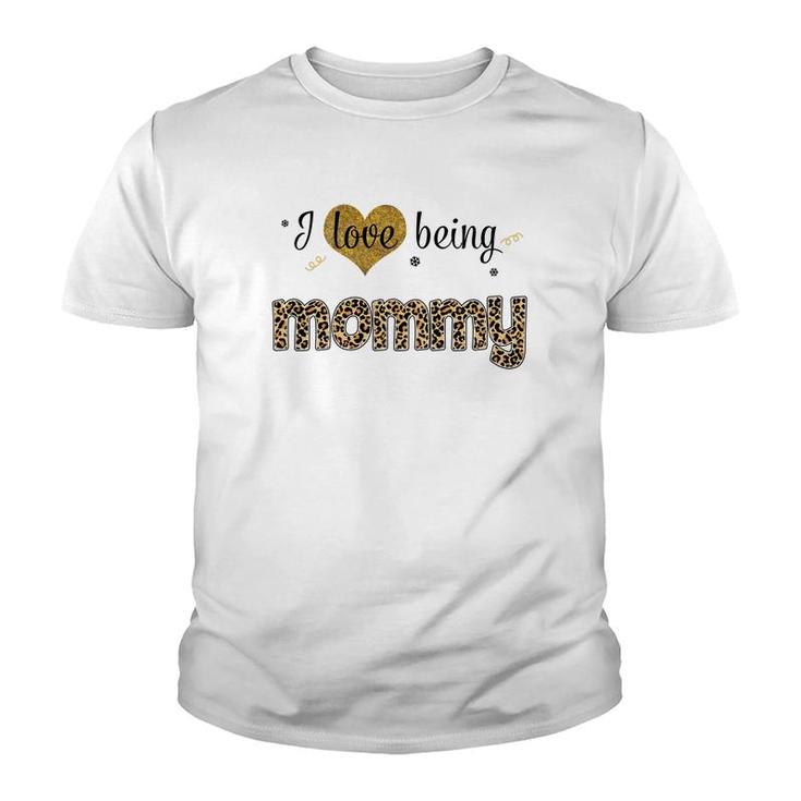 Leopard Plaid I Love Being Mommy White Youth T-shirt