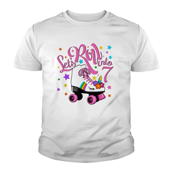 Let's Roll Into 7Th Birthday Unicorn Roller Skate 7 Yrs Old Youth T-shirt