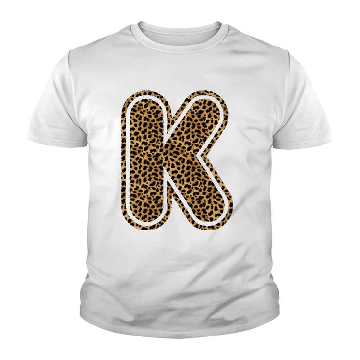 Letter K Leopard Print Initial Case Funny Birthday Gift Youth T-shirt