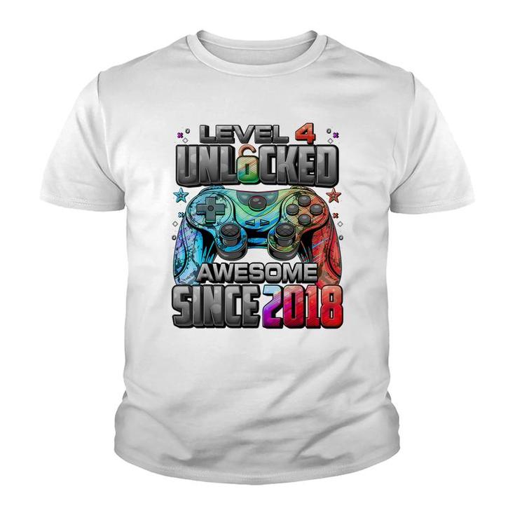 Level 4 Unlocked Awesome Since 2018 4Th Birthday Gaming  Youth T-shirt