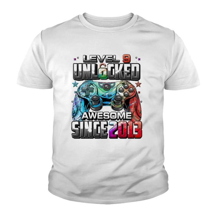 Level 9 Unlocked Awesome Since 2013 9Th Birthday Gaming Youth T-shirt