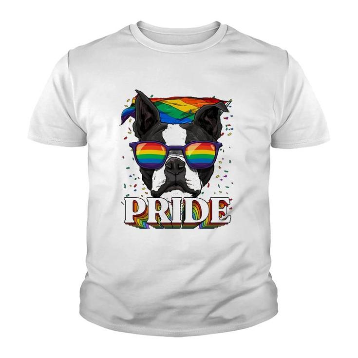 Lgbt Boston Terrier Gay Pride Lgbtq Rainbow Flag Sunglasses Youth T-shirt