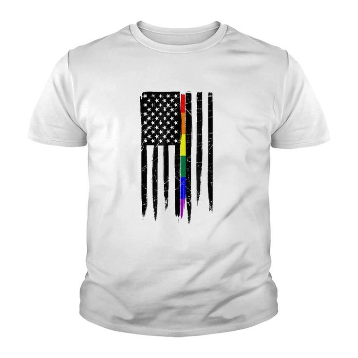 Lgbt Gay Pride Thin Line American Flag Youth T-shirt
