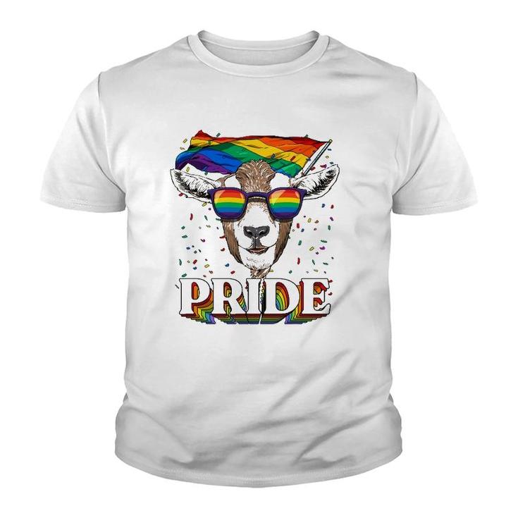 Lgbt Goat Gay Pride Lgbtq Rainbow Flag Sunglasses Youth T-shirt