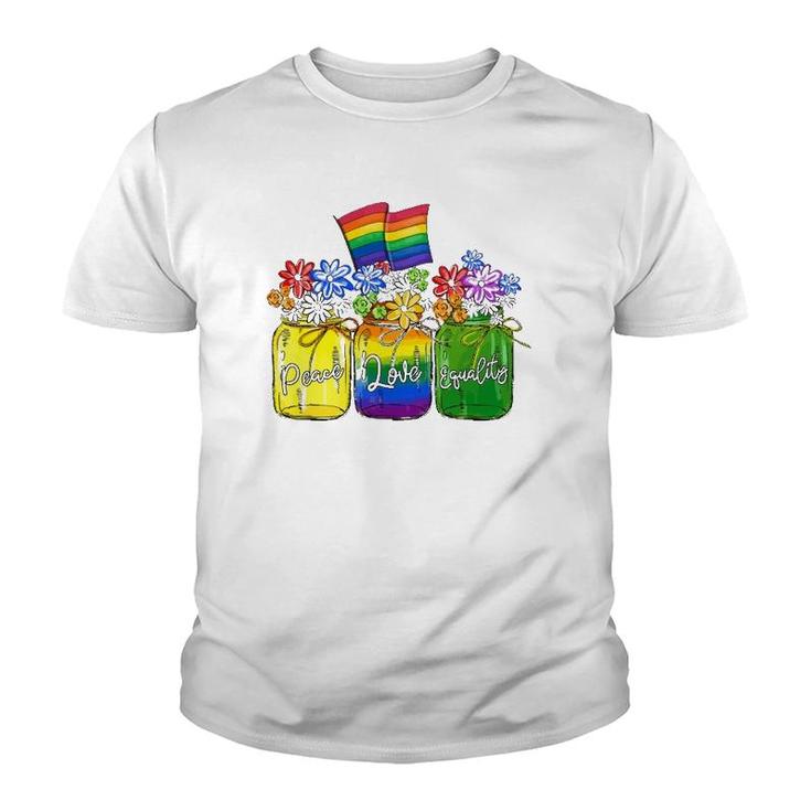 Lgbt Peace Love Equality , Rainbow Floral Lgbt Flag Youth T-shirt