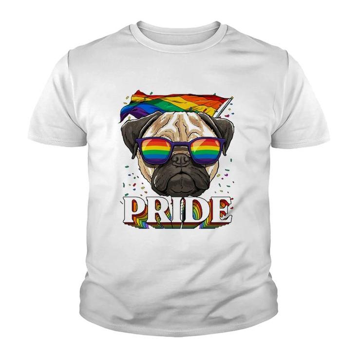 Lgbt Pug Gay Pride Lgbtq Rainbow Flag Sunglasses Youth T-shirt