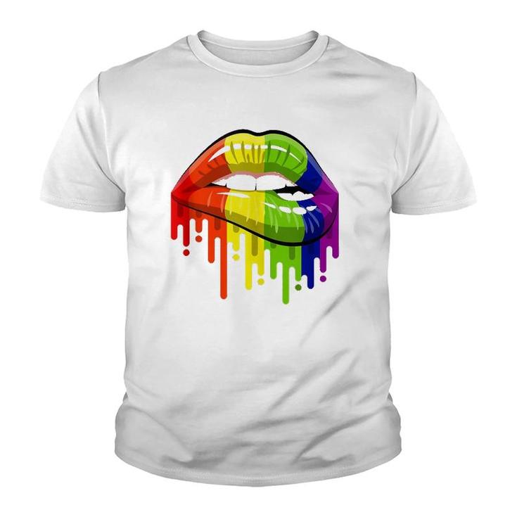 Lgbt Rainbow Color Lips Pride Gay Homosexual Lesbian  Youth T-shirt