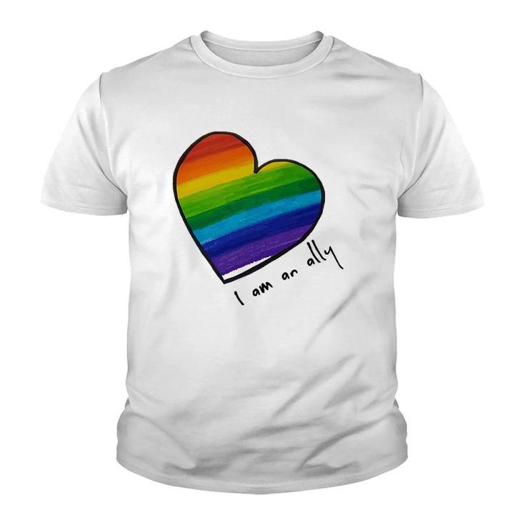 Lgbtq I Am An Ally Rainbow Heart Youth T-shirt