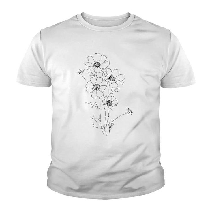 Line Art Flowers Botanical Minimalist Abstract Fashion Youth T-shirt