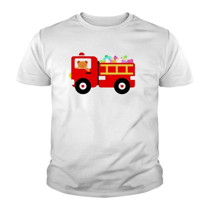 Loads Of Love Firetruck Valentine's Day Firefighter Youth T-shirt