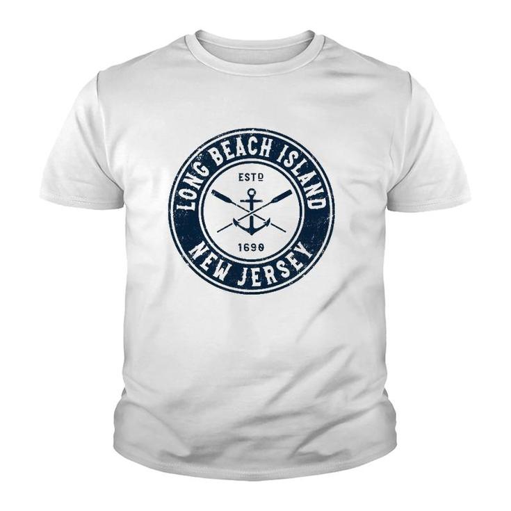 Long Beach Island New Jersey Nj Vintage Boat Anchor & Oars Youth T-shirt