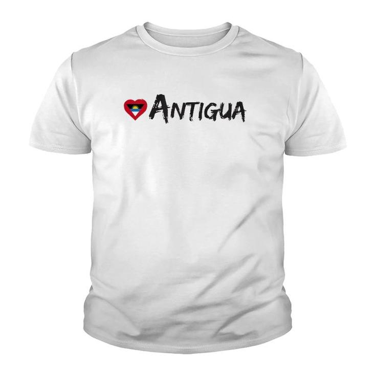 Love Antigua Heart Country Flag Souvenir Gift Youth T-shirt