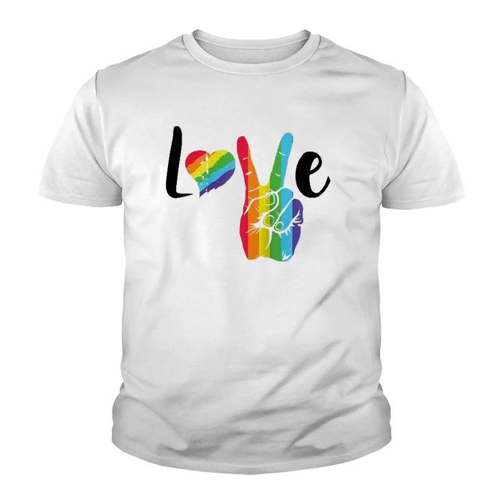 Love Rainbow Peace Sign ,Gay Pride Rainbow Heart Love Raglan Baseball Tee Youth T-shirt