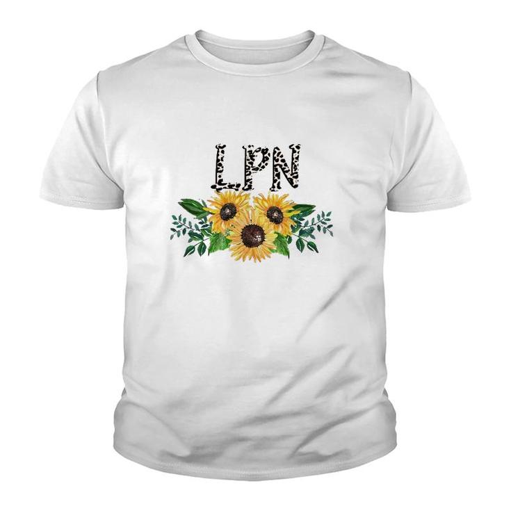 Lpn Leopard Text Sunflower Licensed Practical Nurse Gift Youth T-shirt