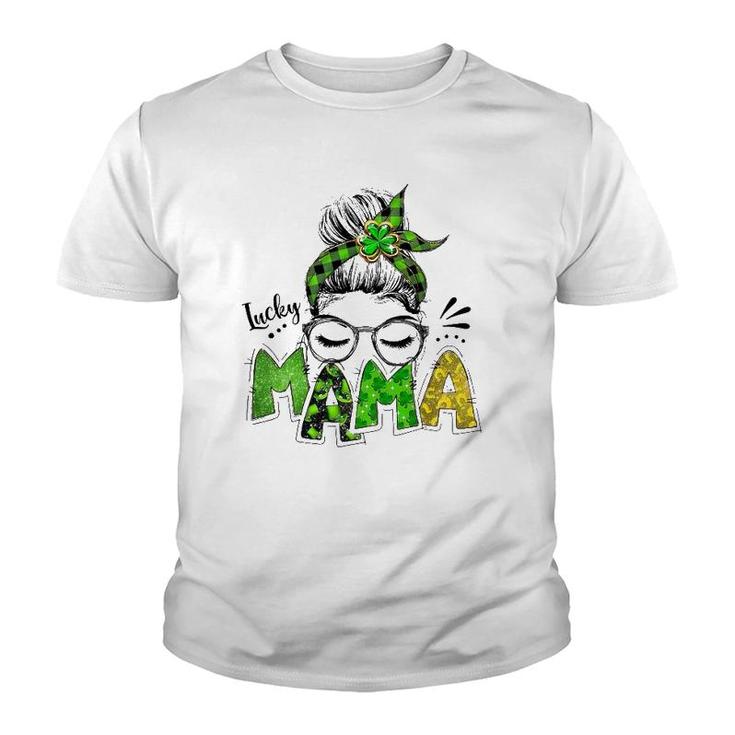 Lucky Mama Woman Face With Glasses Bandana St Patricks Day Youth T-shirt