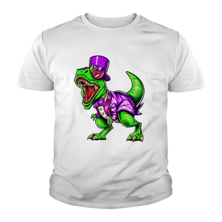 Mardi Gras Dinosaur Trex Dinorex Youth T-shirt