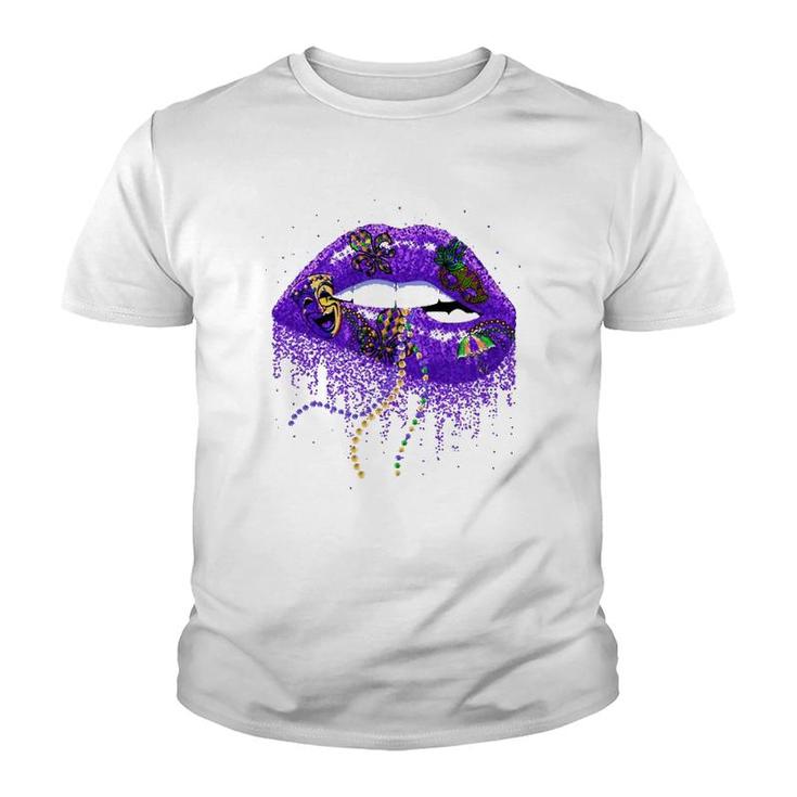 Mardi Gras Lips Queen Carnival Costume New Orleans Lips  Youth T-shirt
