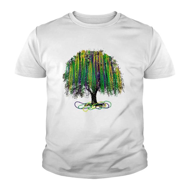 Mardi Gras Tree Beads New Orleans 2022 Watercolor Vintage Raglan Baseball Tee Youth T-shirt